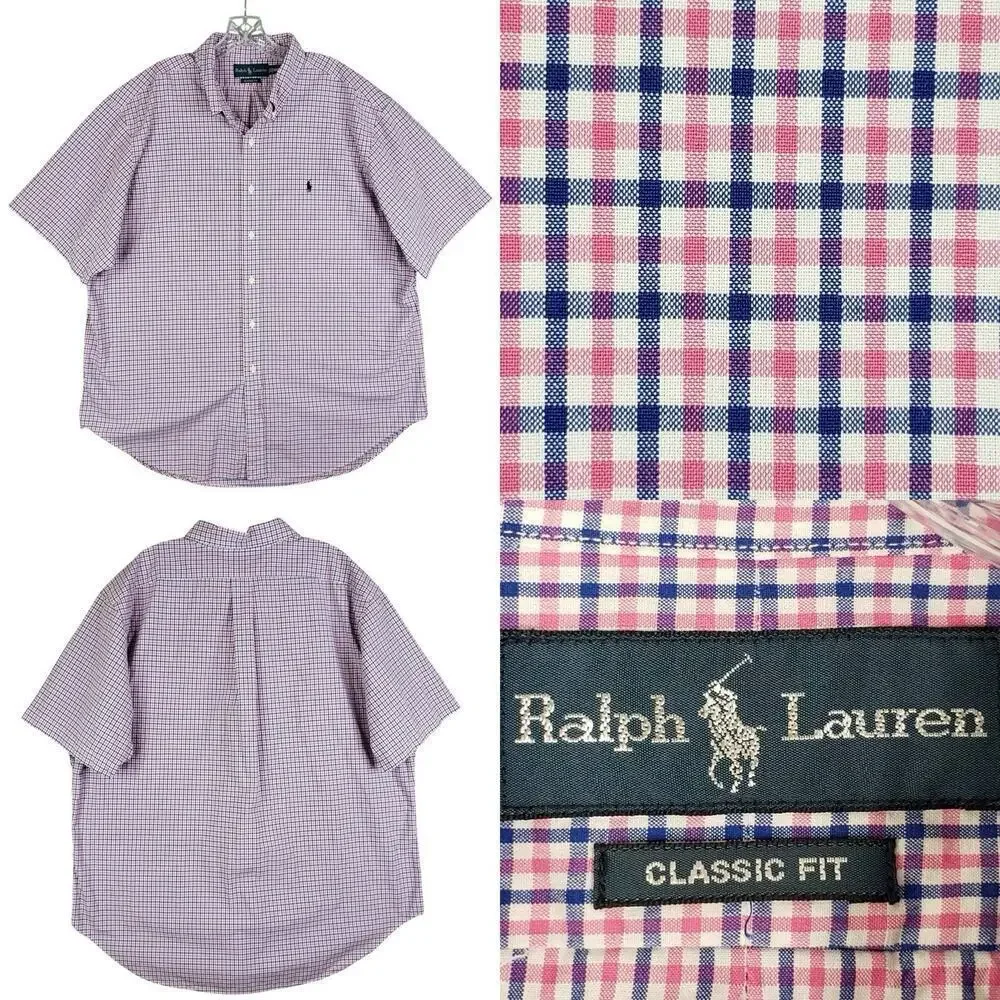 Polo Ralph Lauren Shirt Oxford Button Down SS Mens Size XXL Pink Blue Plaid